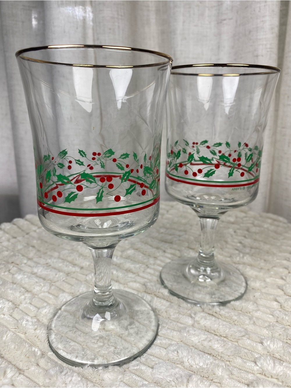 Vintage 1986 Arby’s Christmas Collection Holly Wine Goblets - Pair of 2